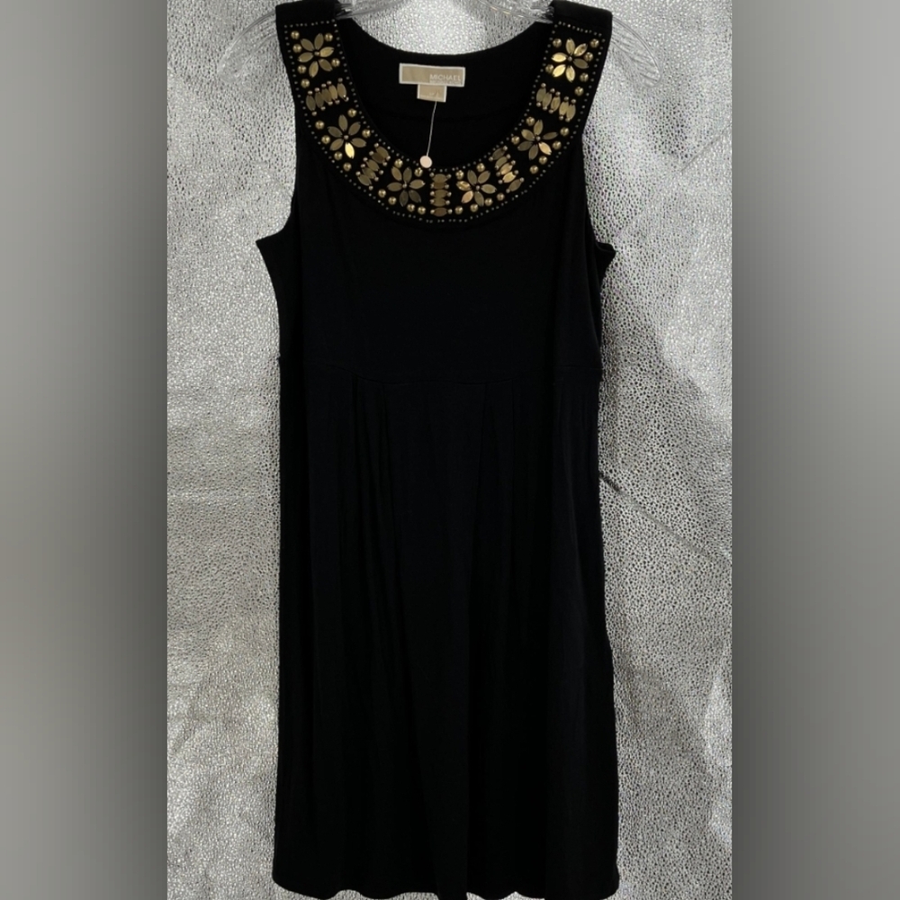 Michael Kors Black Sleeveless Dress with Gold Accents